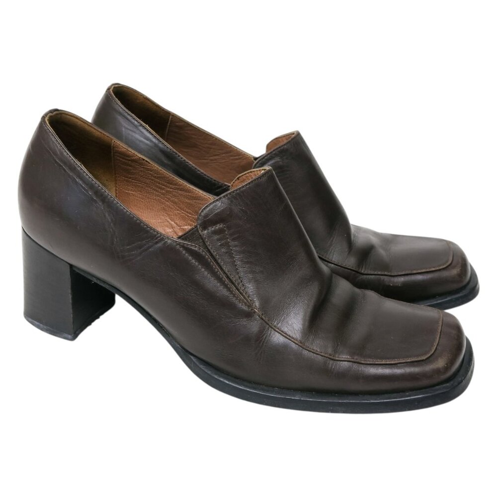 Vintage 90s Roberto Botticelli Brown Leather Heeled Loafers